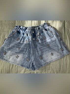 MICAS Embellished Light Wash Denim Shorts